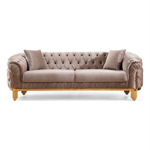 Vanessa Tufted Upholstery Sofa finished with Velvet Fabric in Taupe