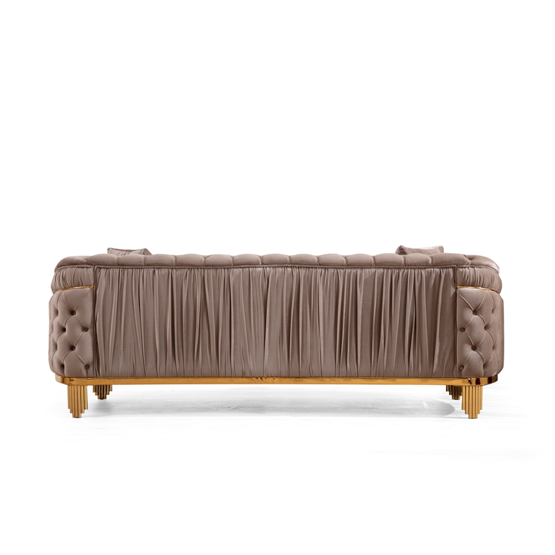 Vanessa Tufted Upholstery Sofa finished with Velvet Fabric in Taupe