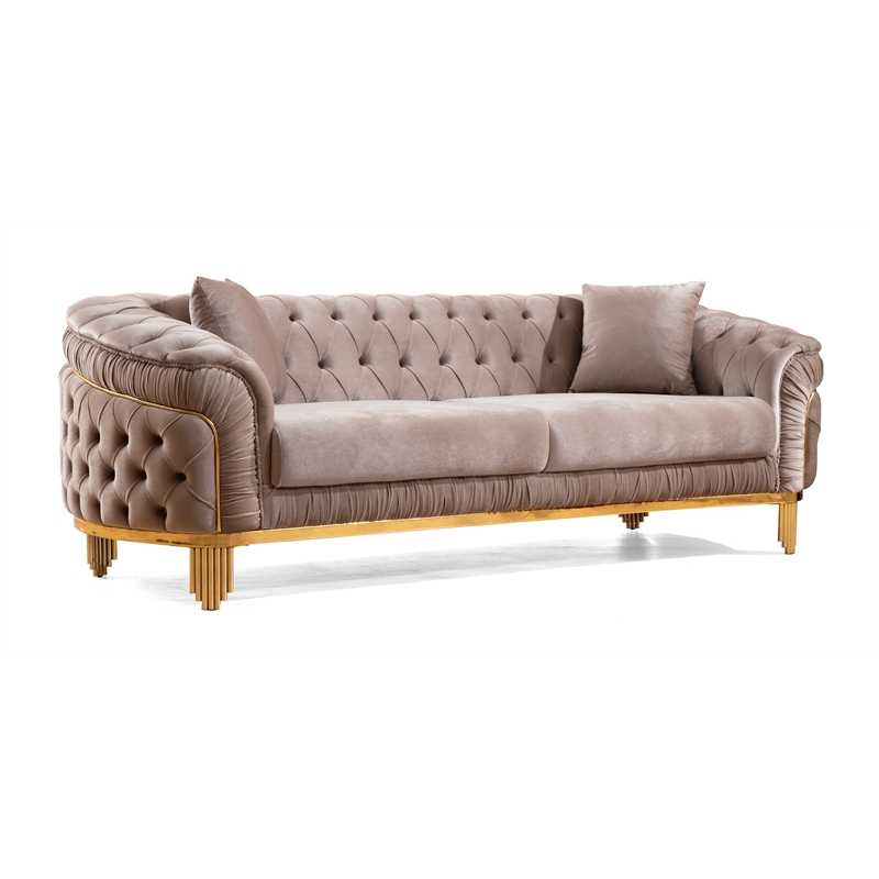 Vanessa Tufted Upholstery Sofa finished with Velvet Fabric in Taupe