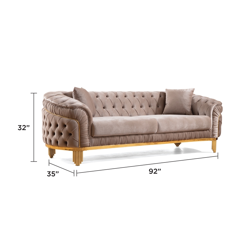 Vanessa Tufted Upholstery Sofa finished with Velvet Fabric in Taupe