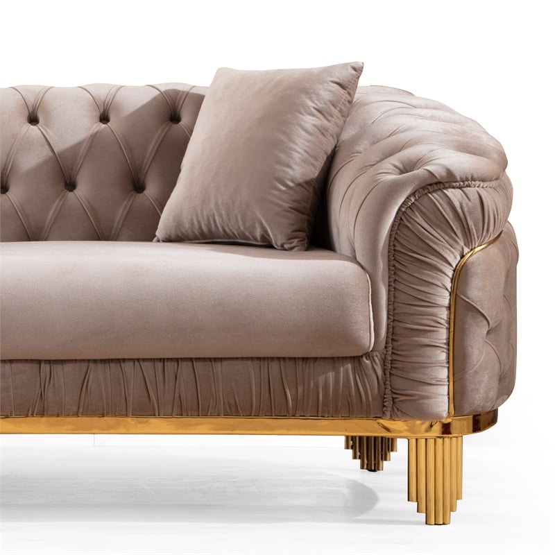 Vanessa Tufted Upholstery Sofa finished with Velvet Fabric in Taupe