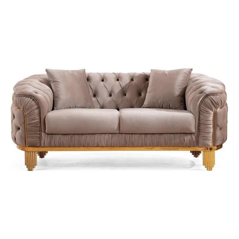Vanessa Tufted Upholstery Loveseat finished with Velvet Fabric in Taupe