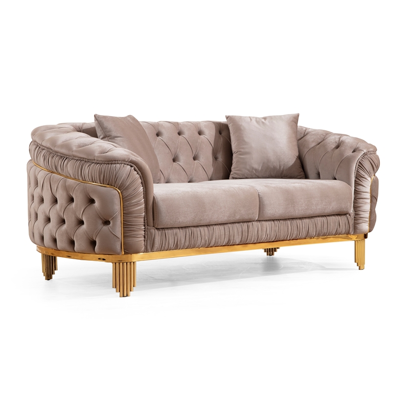 Vanessa Tufted Upholstery Loveseat finished with Velvet Fabric in Taupe