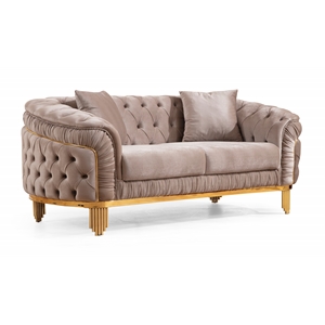 vanessa tufted upholstery loveseat finished with velvet fabric in cappuccino
