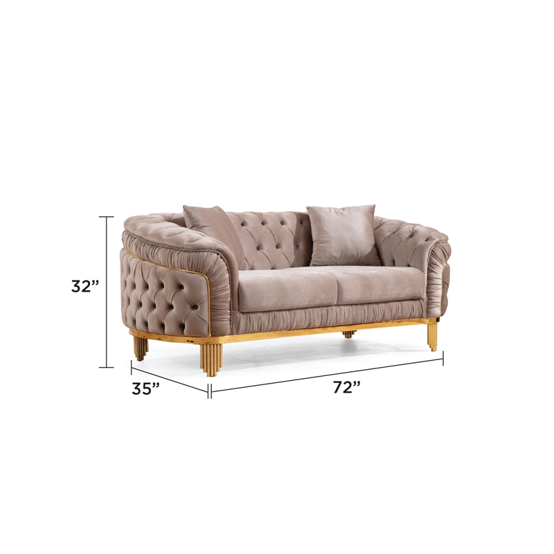Vanessa Tufted Upholstery Loveseat finished with Velvet Fabric in Taupe