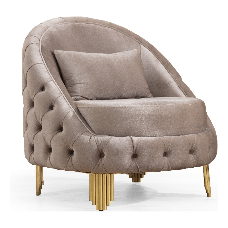 Vanessa Tufted Upholstery Chair finished with Velvet Fabric in Taupe