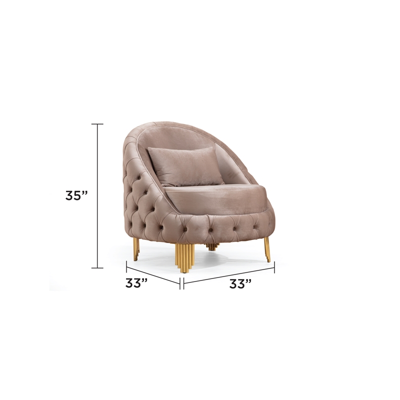 Vanessa Tufted Upholstery Chair finished with Velvet Fabric in Taupe