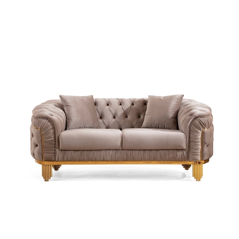Vanessa 2 Piece Living Room Set Finished with Velvet Upholstery in Taupe