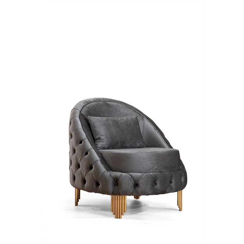 Vanessa 3 Piece Living Room Set Made With Velvet Upholstery in Gray