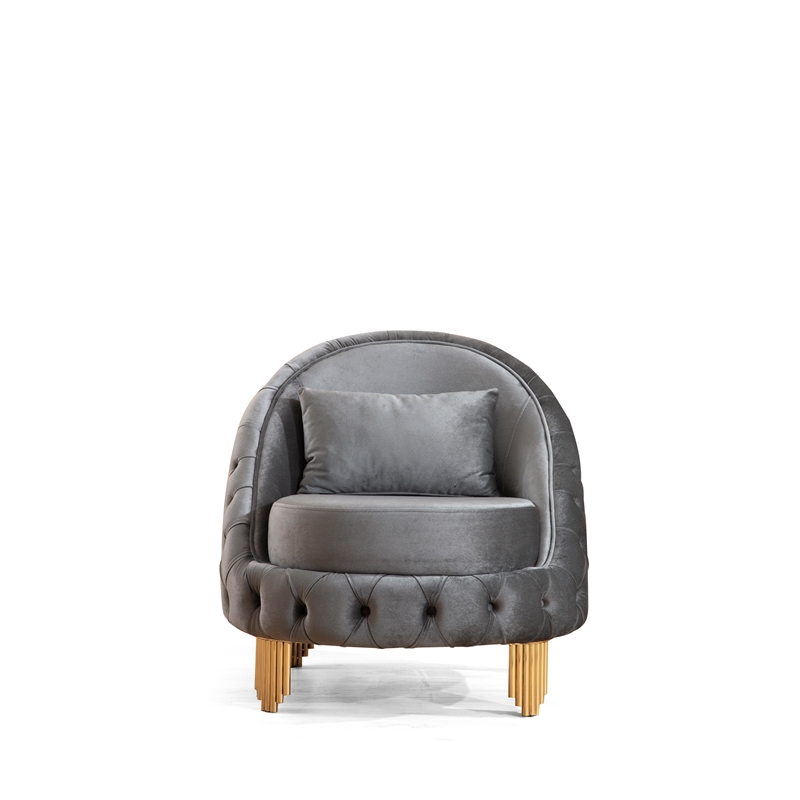 Vanessa 3 Piece Living Room Set Made With Velvet Upholstery in Gray