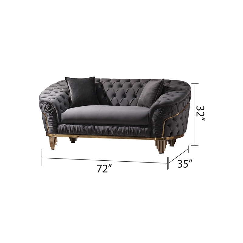 Vanessa 3 Piece Living Room Set Made With Velvet Upholstery in Gray