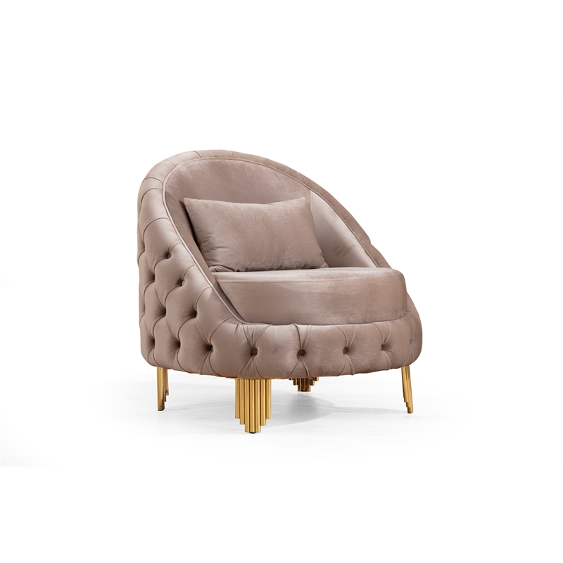 Vanessa 3 Piece Living Room Set Finished with Velvet Upholstery in Taupe