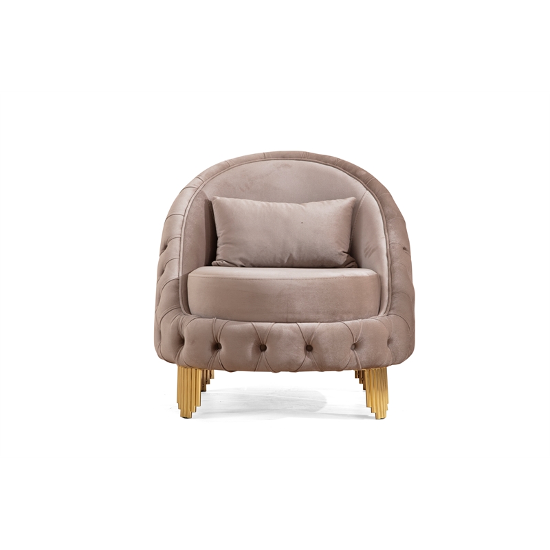 Vanessa 3 Piece Living Room Set Finished with Velvet Upholstery in Taupe