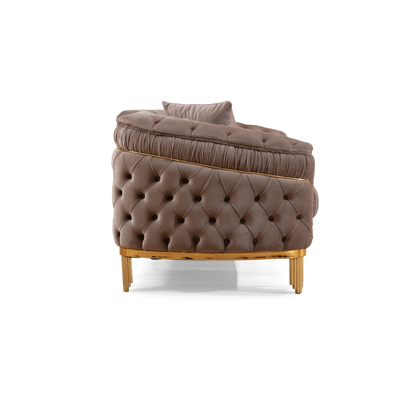 Vanessa 3 Piece Living Room Set Finished with Velvet Upholstery in Taupe