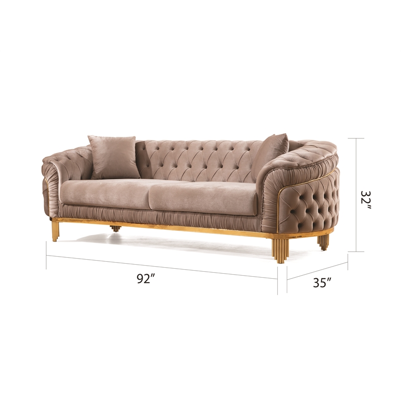 Vanessa 3 Piece Living Room Set Finished with Velvet Upholstery in Taupe