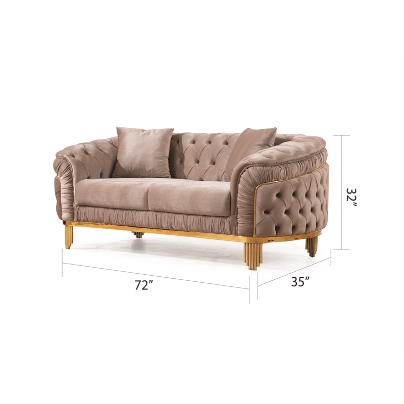 Vanessa 3 Piece Living Room Set Finished with Velvet Upholstery in Taupe