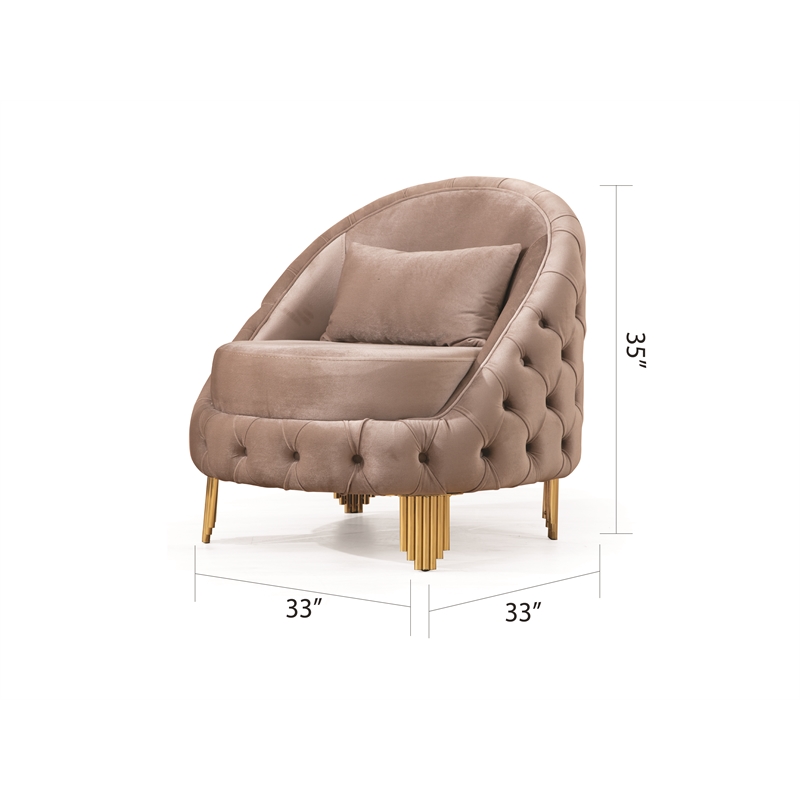Vanessa 3 Piece Living Room Set Finished with Velvet Upholstery in Taupe