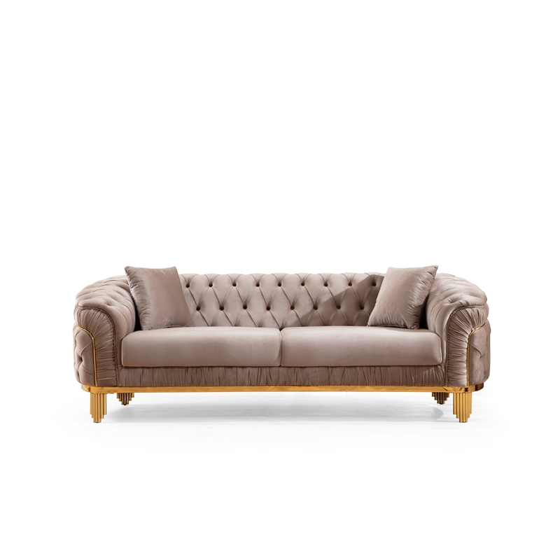 Vanessa 3 Piece Living Room Set Finished with Velvet Upholstery in Taupe