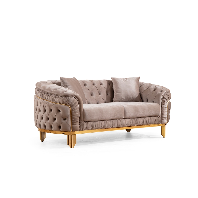 Vanessa 3 Piece Living Room Set Finished with Velvet Upholstery in Taupe