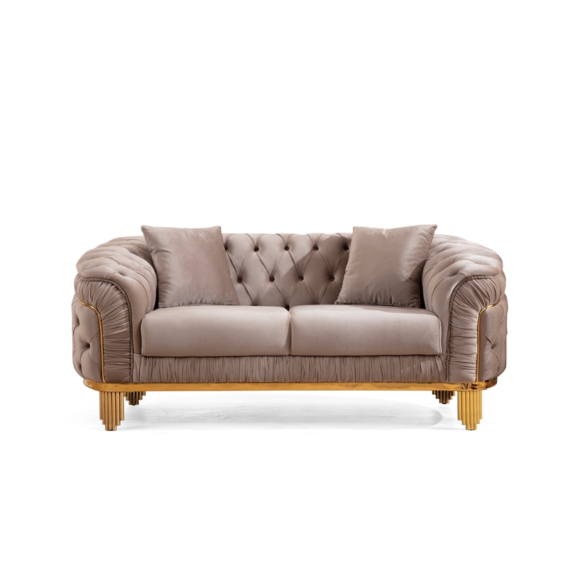 Vanessa 3 Piece Living Room Set Finished with Velvet Upholstery in Taupe