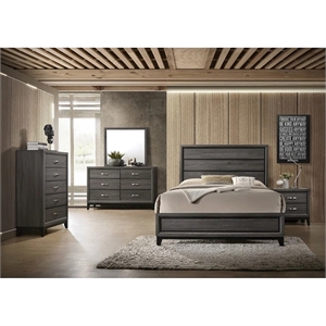 sierra queen 5 pc contemporary bedroom set made with solid wood in gray