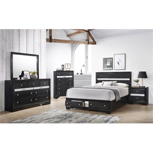 traditional matrix king 5-n pc storage bedroom set in black made with wood