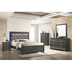 brooklyn twin 5 pc tufted upholstery led bedroom set made with wood in gray