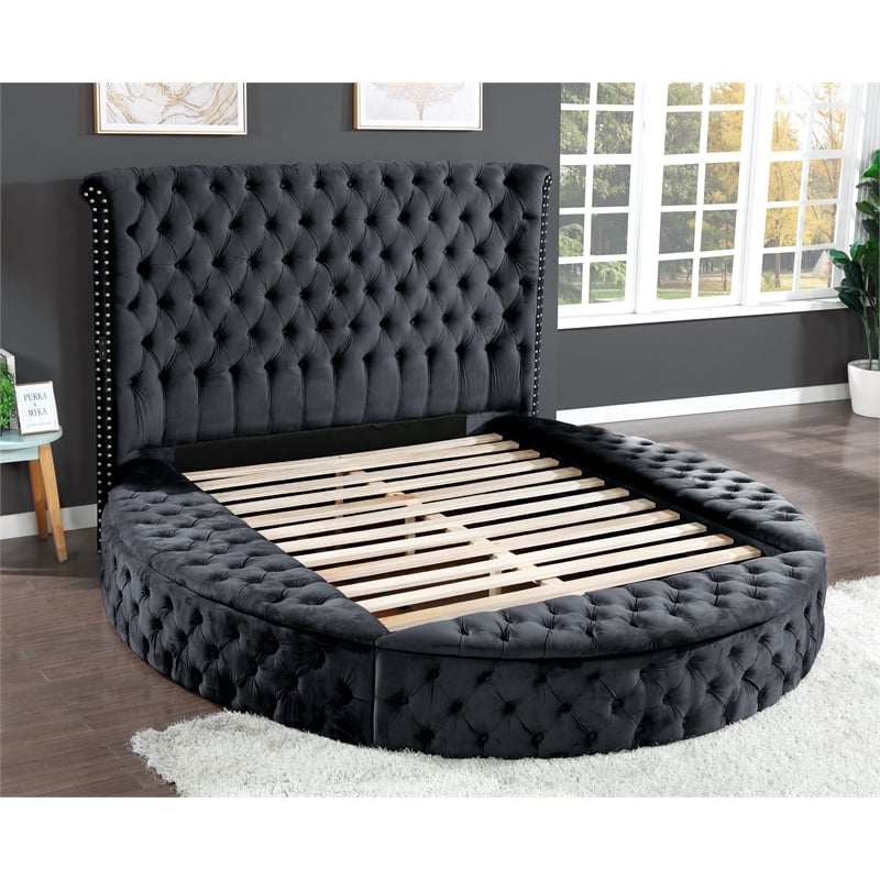 Hazel King Size Tufted Upholstery Storage Bed made with Wood in Black