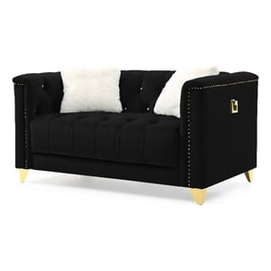 russell tufted upholstery loveseat finished with velvet fabric in black