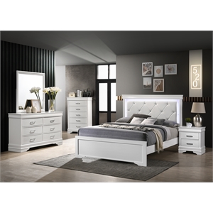 brooklyn twin 5-n pc tufted upholstery led bedroom set made with wood in white