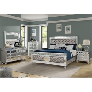 symphony queen 5-n pc mirror front bedroom set finished in wood in silver