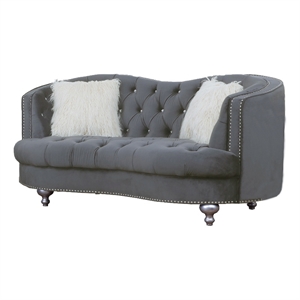 afreen button tufted loveseat finished with velvet fabric upholstery in gray