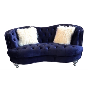 afreen button tufted loveseat finished with velvet fabric upholstery in blue