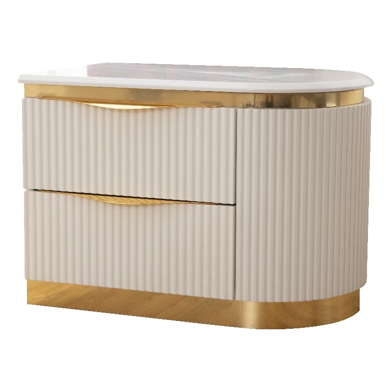 Laura Gold Detailed Right Nightstand made with Wood in White