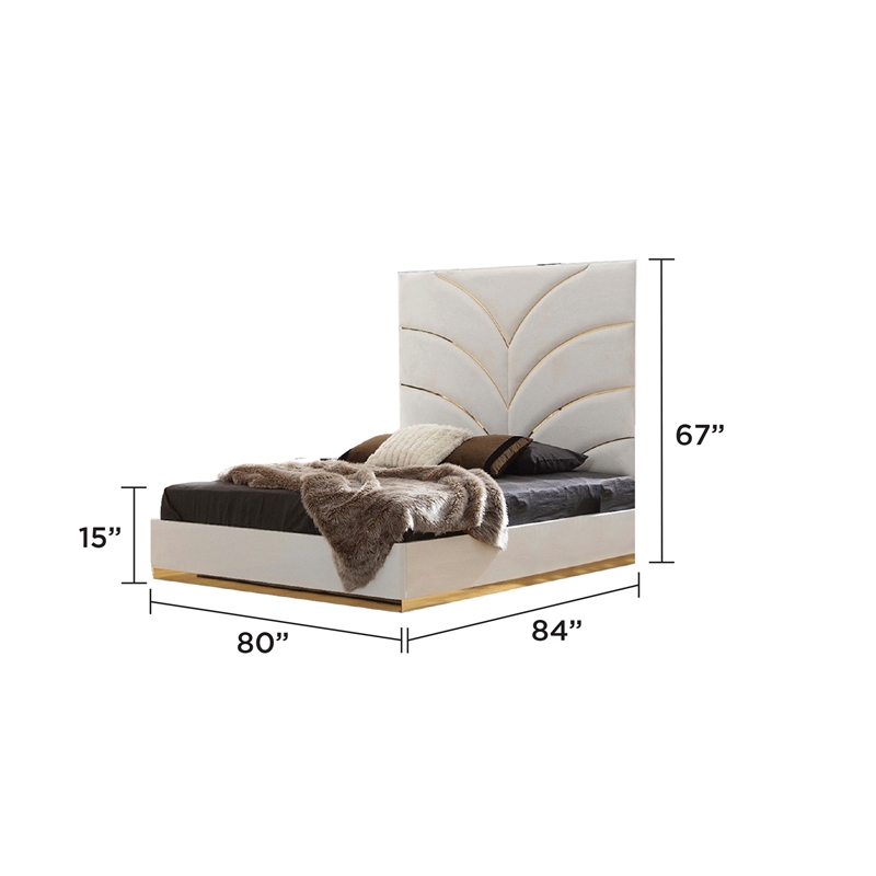 Laura Gold Detailed King Size Upholstery Bed made with Wood in White Color