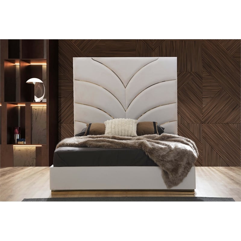 Laura Gold Detailed King Size Upholstery Bed made with Wood in White Color