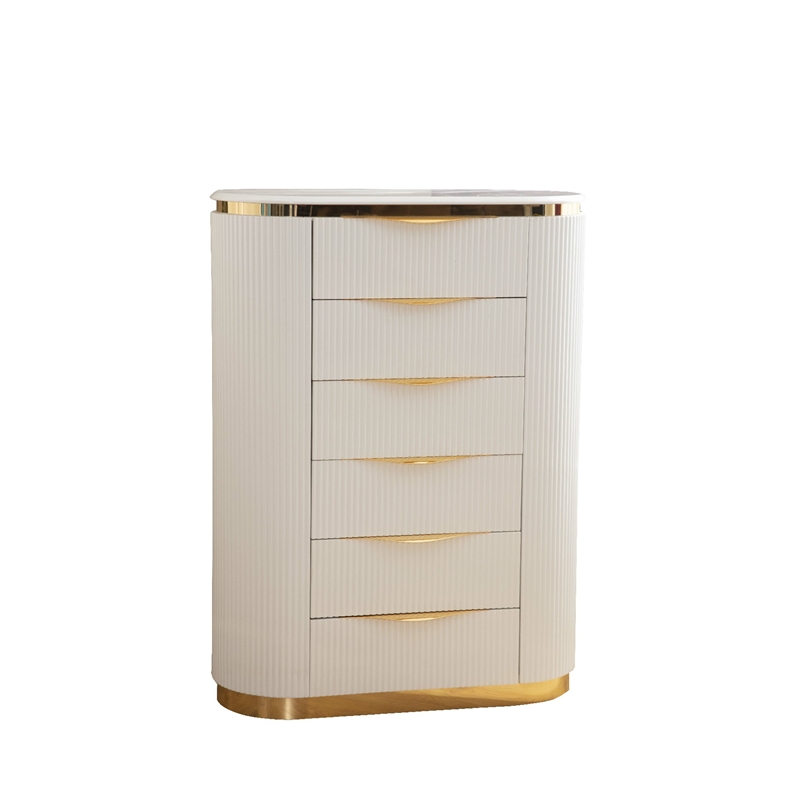Laura Gold Detailed Chest made with Wood in White