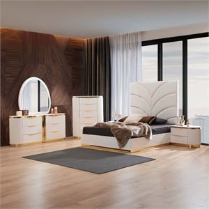 Laura Gold Detailed Upholstery King 5-N Pc made with Wood in White