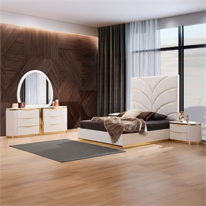 Laura Gold Detailed Upholstery Queen 5-N Pc made with Wood in White
