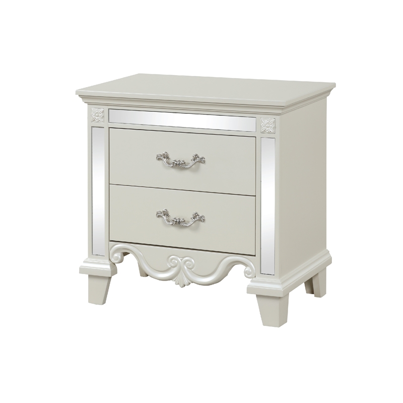 Milan Modern Mirror Framed Nightstand made with Wood in Milky White