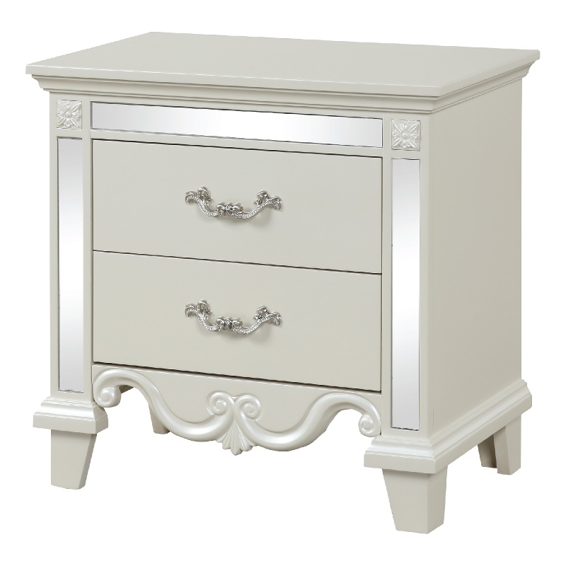 Milan Modern Mirror Framed Nightstand made with Wood in Milky White