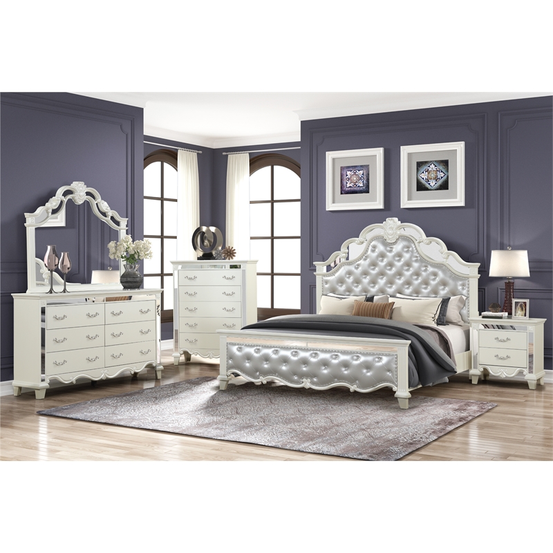 Milan Tufted Upholstery King Size Bed made with Wood in White
