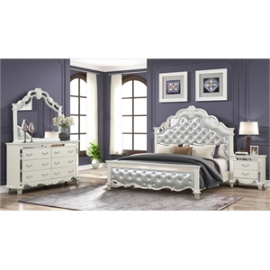 Milan King 4 Pc Tufted Upholstery Bedroom set made with Wood in White