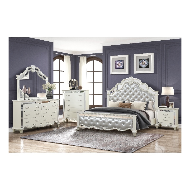 Milan King 5 Pc Tufted Upholstery Bedroom set made with Wood in White