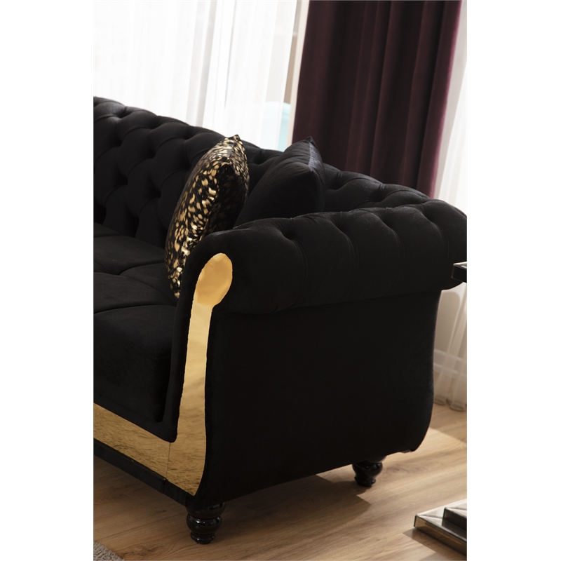 Julia Gold Detailed Tufted Upholstery Sectional made with Wood In Black