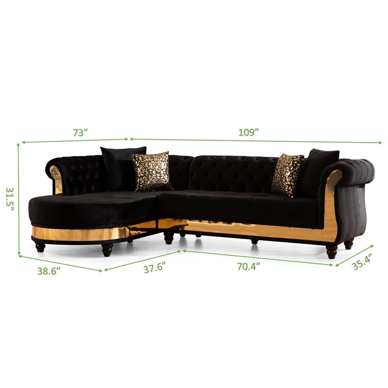 Julia Gold Detailed Tufted Upholstery Sectional made with Wood In Black