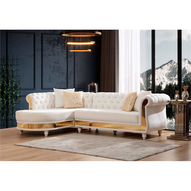 Julia Gold Detailed Tufted Upholstery Sectional made with Wood In Off White