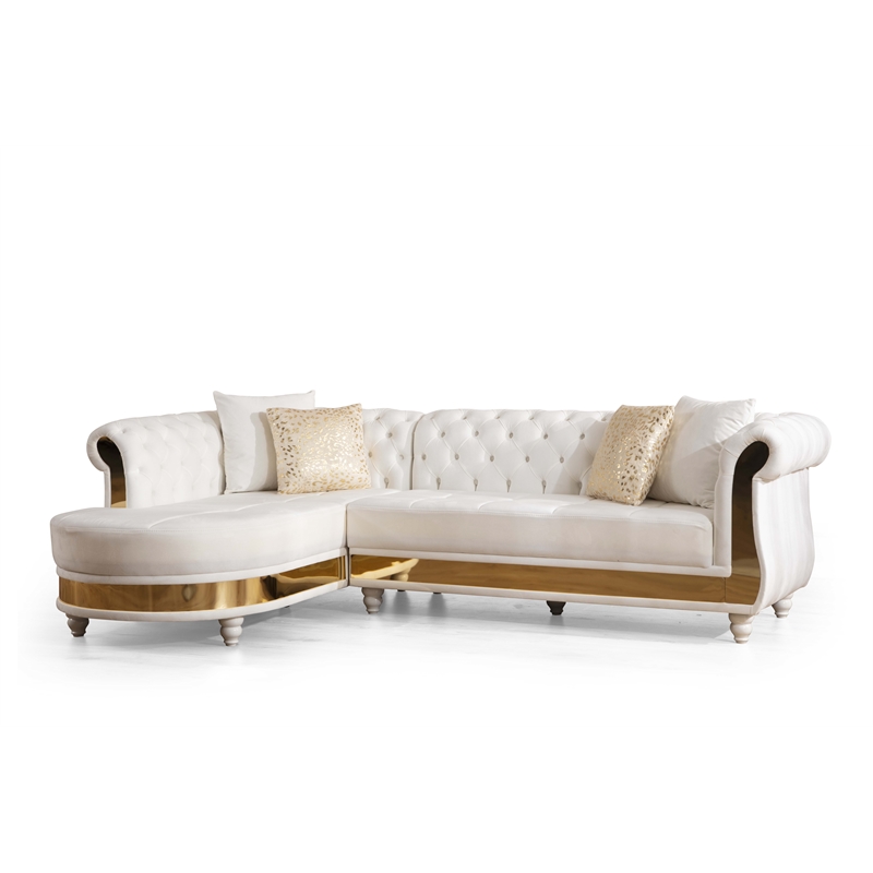Julia Gold Detailed Tufted Upholstery Sectional made with Wood In Off White