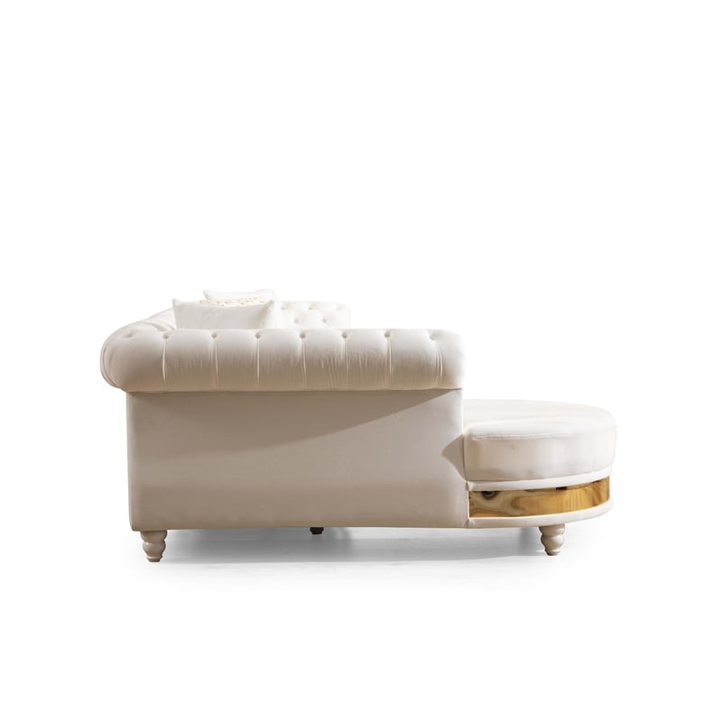 Julia Gold Detailed Tufted Upholstery Sectional made with Wood In Off White