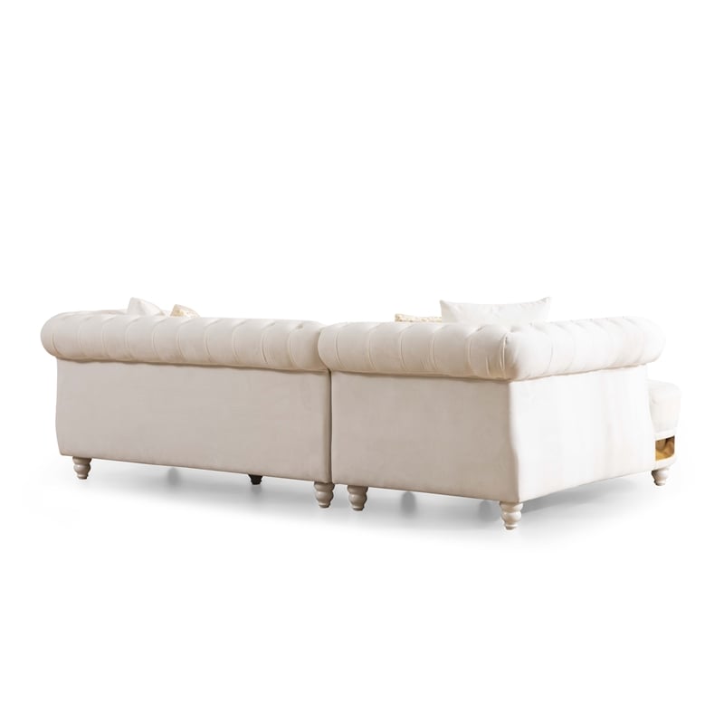 Julia Gold Detailed Tufted Upholstery Sectional made with Wood In Off White